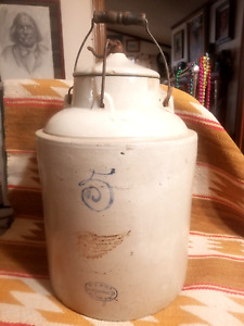 RARE REDWING POTTERY 5 Gal STONEWARE STORAGE JAR APPLESAUCE CROCK LID & BALLSTOP
