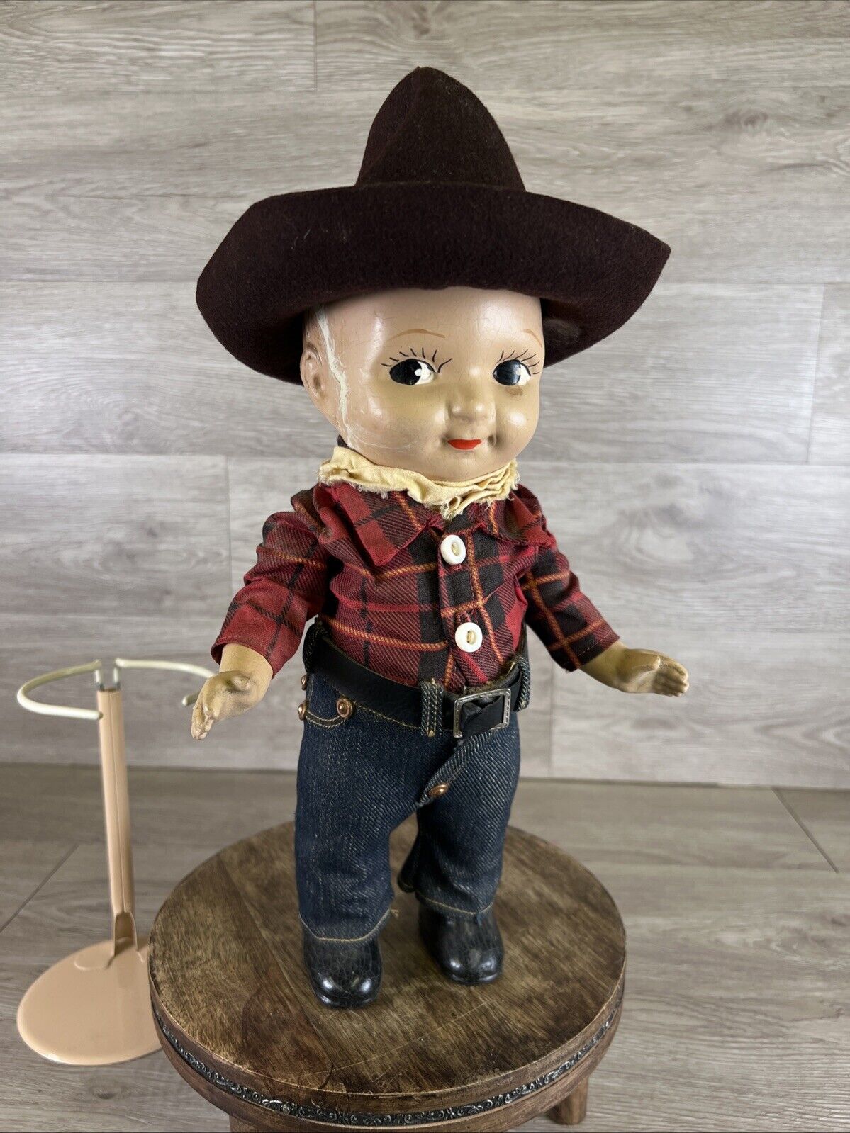 Vintage Buddy Lee Cowboy Doll 1950’s Lee Jeans Denim Original Plastic Cowboy HAT