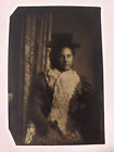 Antique Tintype Photo Pretty African American Black Woman Hat/Crochet Lace Scarf