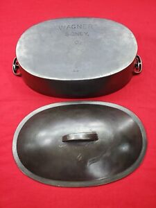 Early "WAGNER" Sidney #4 Cast Iron Oval Roaster w/ Lid & Bail Handle No Reserve