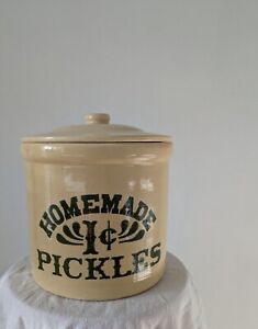 Vintage HOMEMADE 1 ¢ PICKLES CROCK w/ Lid -Friends Monica’s Kitchen - 2 Gallon