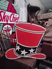 VINTAGE RED HAT GASOLINE SIGN - GAS PUMP PORCELAIN COLLECTOR MAN CAVE SIGN RARE