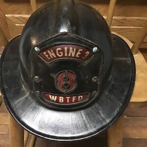 Vintage Fireman Hat Helmet Leather Crest Strap West Bloomfield Michigan
