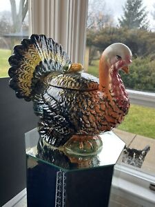 Vintage Italian Majolica Turkey Tureen Ladle not include XLarge