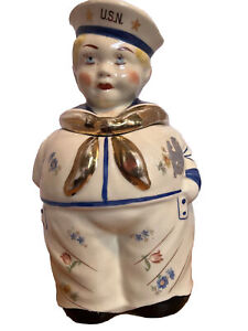 SHAWNEE POTTERY USN SAILOR BOY GOB - Gold Trim - Cookie Jar - RARE - WW2 VGC