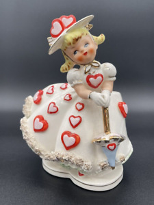 Vintage Valentines Ruben’s Originals Spaghetti Girl Planter 1958 Hearts Hat EUC