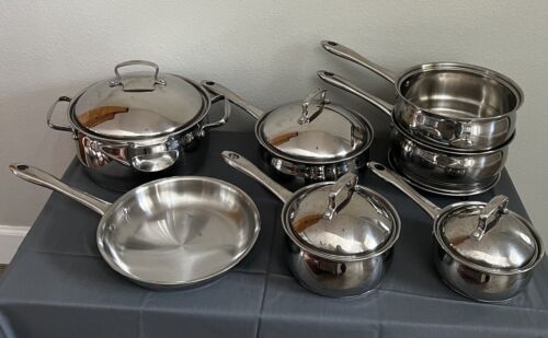 12 pc Vintage Belgique Stainless Steel Pot Pans Set Sauce Stock With Lids Match