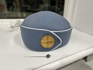 Vintage 1960’s Pan Am Airlines Stewardess Hat & Pin Mae Hanauer PAA Uniform Mod