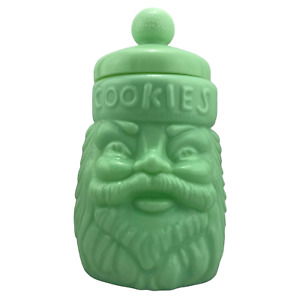 Jadeite Glass Santa Cookie Jar Vintage Cracker Barrel Jadite New Old Stock VHTF