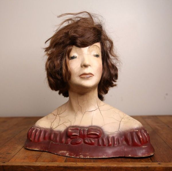 Vintage hat head bust beauty school hair wig display mannequin stand art deco