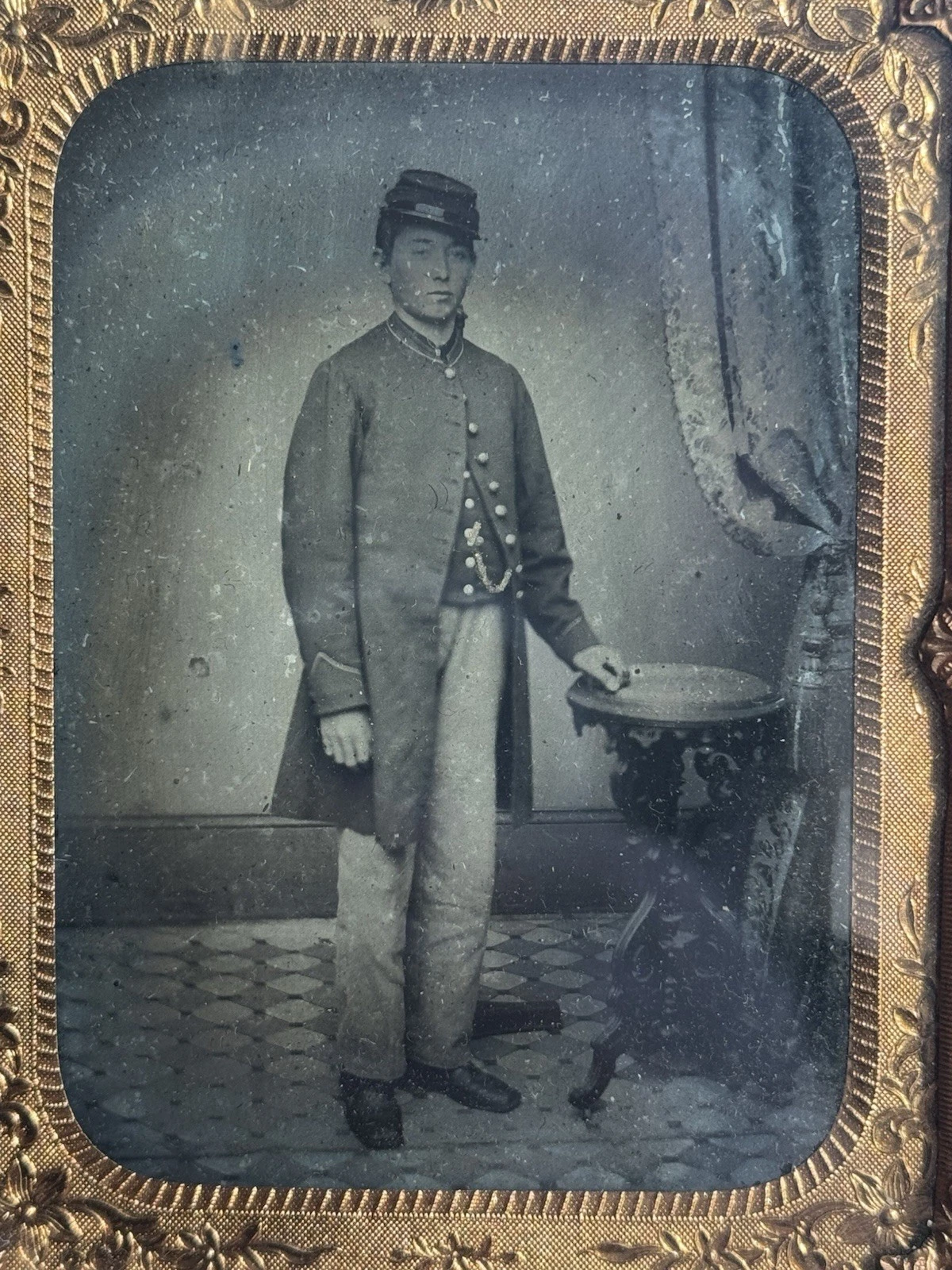 1/4 Plate Ambrotype Civil War Soldier Hat & Coat Revenue Stamps - Playing Cards