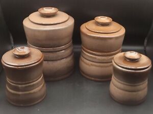 Vintage MCM Frankoma Banded Canister Set Prairie Brown 4 Pc. 26F/2GS/26C