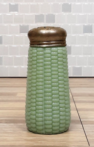 HTF Victorian Glass Shaker Dithridge Jadeite GREEN Tall CORN w Metal Lid ca 1895