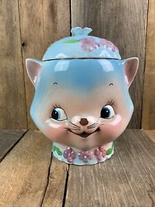 Vintage Chase Japan Blue Cat Anthropomorphic Cookie Jar Kitsch Miss Priss