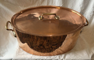 Vintage English Helvetia Leon Jaeggi Lidded Oval Pot Copper with Handles - XXXL