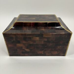 Maitland Smith Tessellated Horn Box MCM Karl Springer Style Vtg Hinged Lid Brown