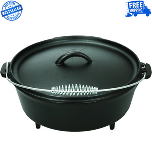 5 Quart Cast Iron Dutch Oven With Handle, Camping Cookware, Duability Easy Grip