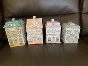 Lenox Spice Village SET 4 Canisters Excellent Condition SUGAR FLOUR COFFEE TEA