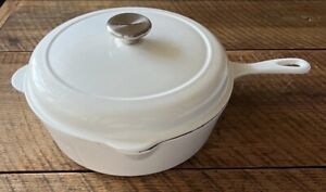Vintage Le Creuset Gloss White Cassadou #27 Cast Iron Deep Covered Skillet Pot