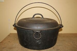 Large Favorite Piqua Ware 10 Cast Iron French Bowl Dutch Oven Donut Cover Lid