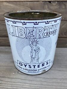 Vintage Liberty Brand Oysters Tin Container 1 Gallon Can No Lid