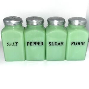 Vintage McKee JADITE Jadeite 4 Square Range Salt Pepper Sugar Flour