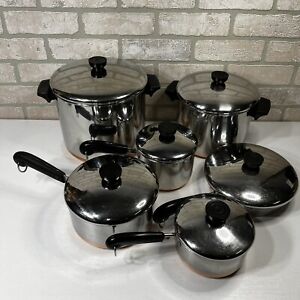 New Listing12 Pc Lot Vtg REVERE WARE Copper Bottom Pots Saucepans Skillet and Lids