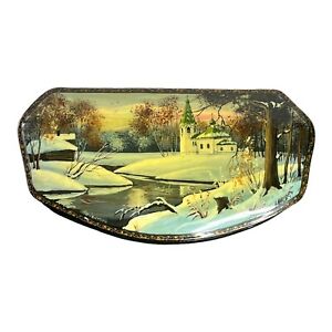 Vintage Russian Fedoskino Art School Lacquer Hinged Lid Box Signed Russia 1980s