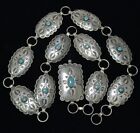 Vtg Native American Navajo Turquoise Sterling Silver Concho Bell Hat Band Belt