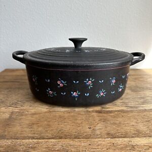 RARE Black Le Creuset Petite Fruit Perla Meyers Enameled Cast Iron Dutch Oven 2q