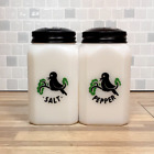 Rare!! 1930's McKee Blackbird SALT And PEPPER Glass Shakers Set w Original Lids