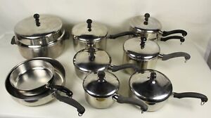 VTG FARBERWARE 18 PC SET STAINLESS Steel ALUMINUM Clad POTS PANS LIDS ALL SIZES!