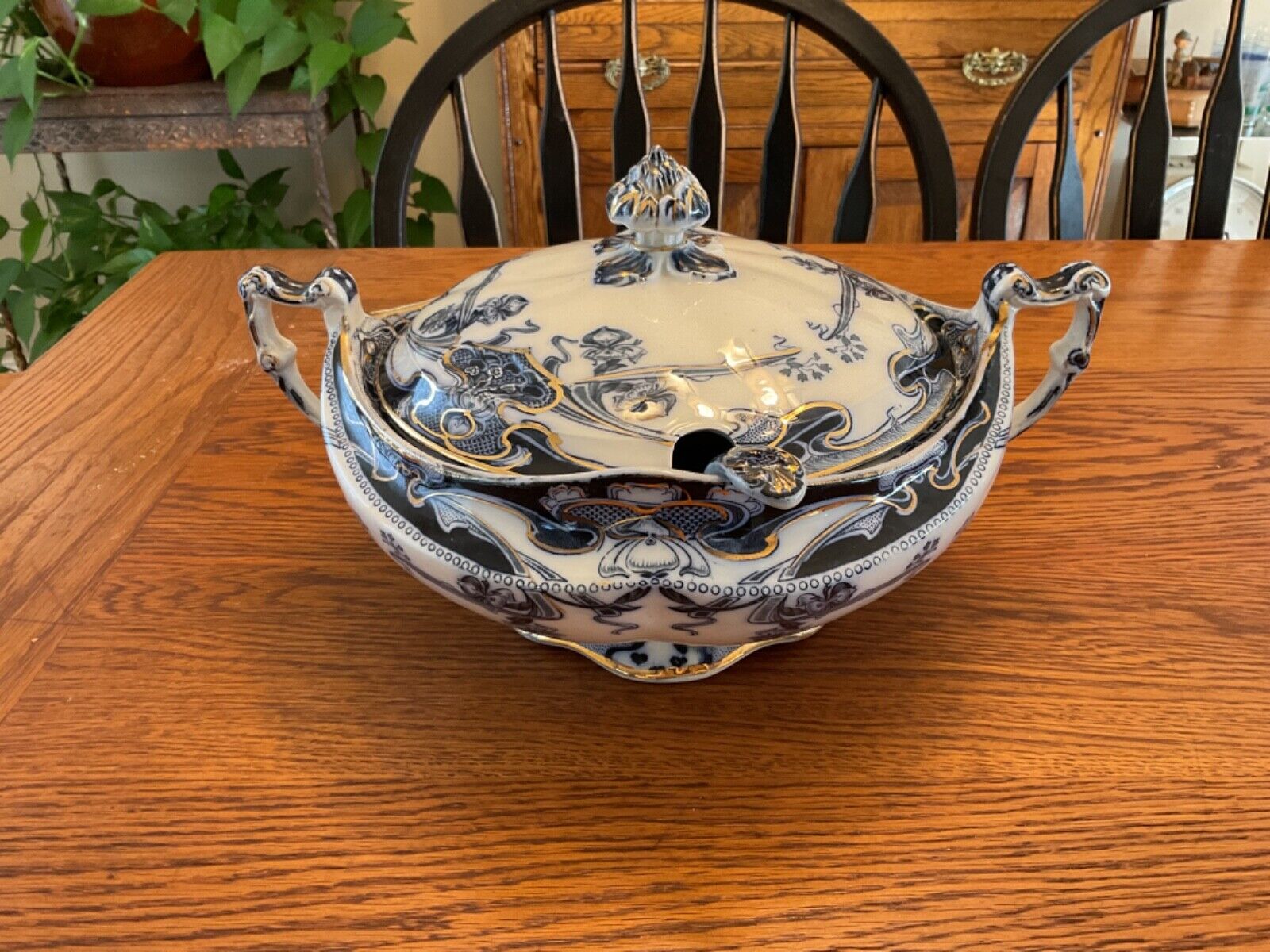 VTG Burslem Royal Staffordshire "Iris" Blue & White Soup Tureen w/Lid & Ladle!