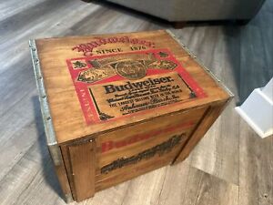 RARE VTG ANHEUSER BUSCH Budweiser Beer Wood Box Crate Case W Wooden Lid