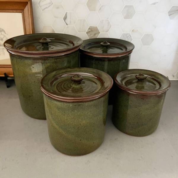Jugtown Pottery Kitchen Canister Set of 4, Vintage Vernon Owens Studio Pottery