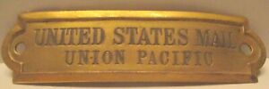 Vintage UPRR Union Pacific Railroad UNITED STATES MAIL Hat Badge Emblem BRASS