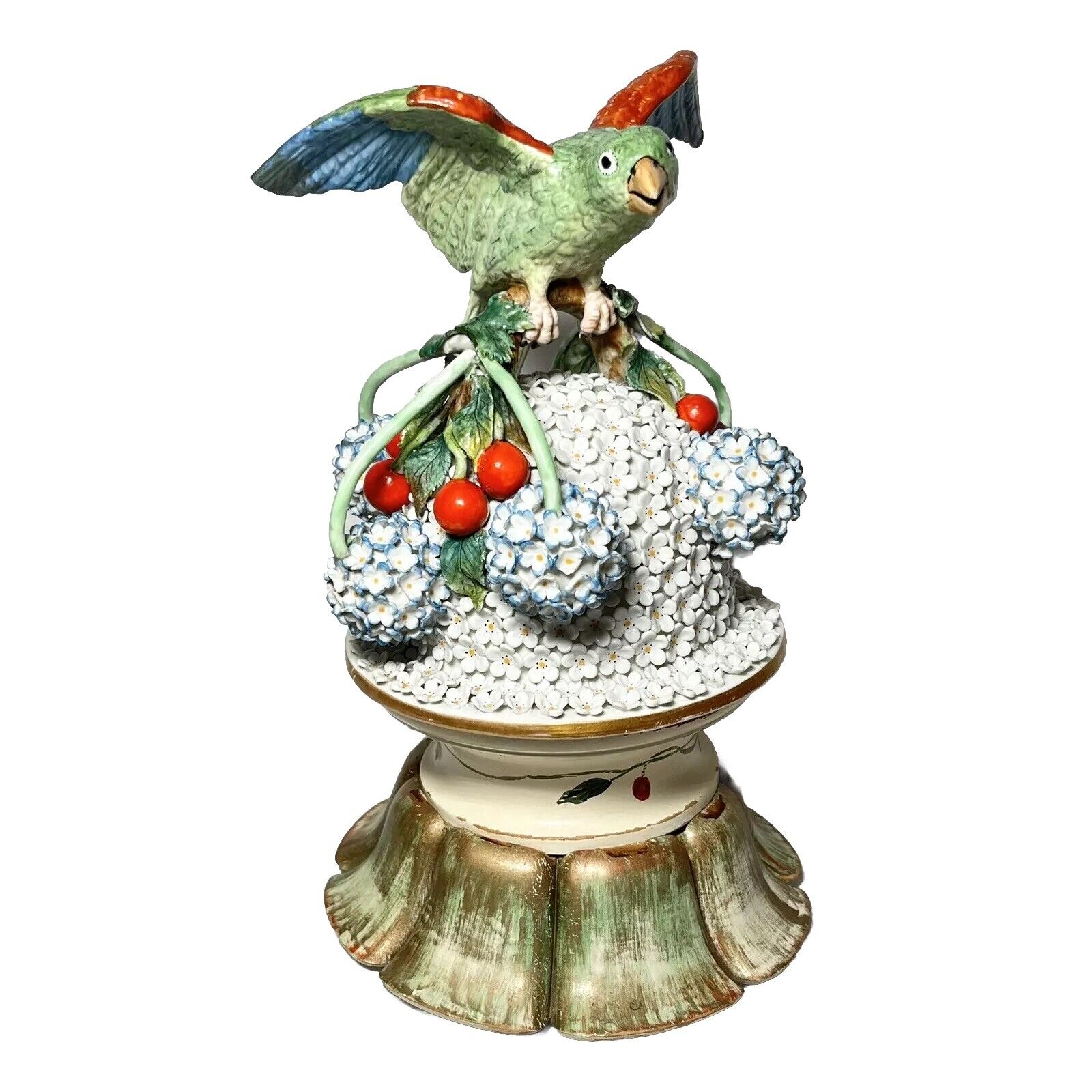 Meissen Schneballen Snowball Porcelain Urn Lid Parrot Mounted On Base 19th C
