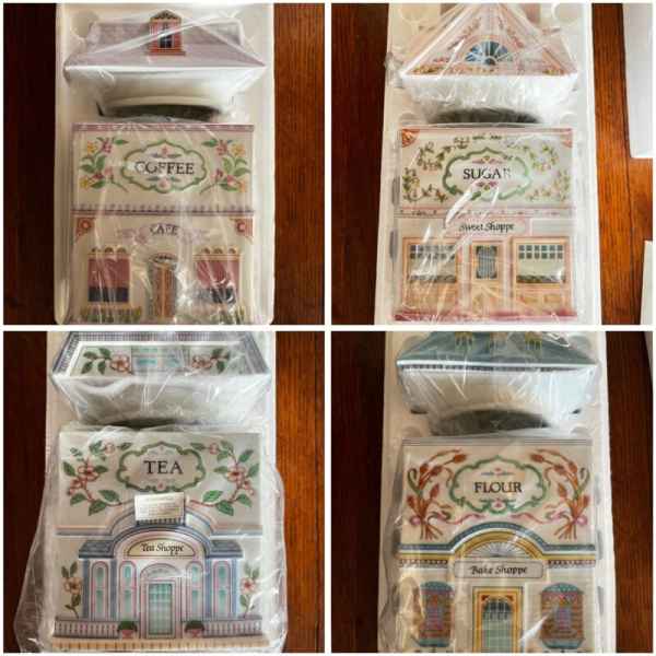 Lenox Spice Village 4 Piece Canister Set - Sugar, Flour, Coffee & Tea New In Box