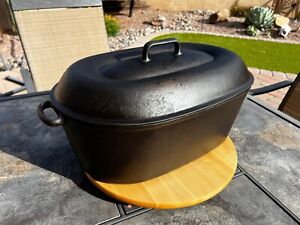 Favorite Piqua Ware #3 Oval Cast Iron Roaster with Donut Lid & Trivet