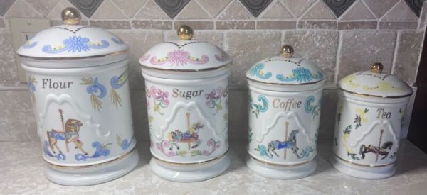 LENOX The Carousel Canister Set of 4 Flour Sugar Coffee Tea Vintage 1995