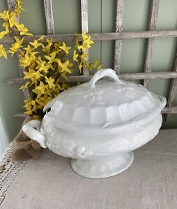 White Ironstone Soup Tureen w/Lid Thomas Hughes & Son c.1895 Wheat & Blackberry