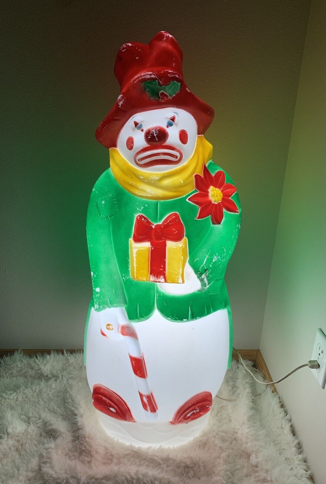Rare Vintage 1970s Empire Blow Mold Sad Hobo Creepy Clown Snowman Christmas Hat