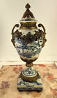 Vintage Castilian Chinese Blue White Porcelain Bronze Large Urn W/Lid 19"