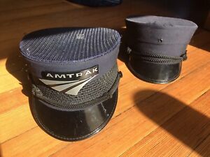 Vintage Amtrack Railroad Conductor's Hats, one with Brim Badge