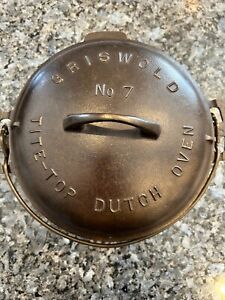 Griswold Cast Iron #7 Tite Top Fully Marked Dutch Oven P/N 2604B-Lid & 2603-Base