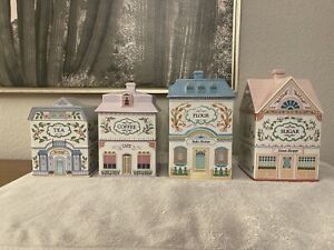 Lenox Village Canister Set 1990 - Flour, Sugar, Coffee, Tea Great Condition