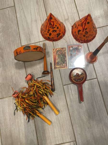 vintage Halloween Lot Of Noise Makers Post Cards And Paper Hats