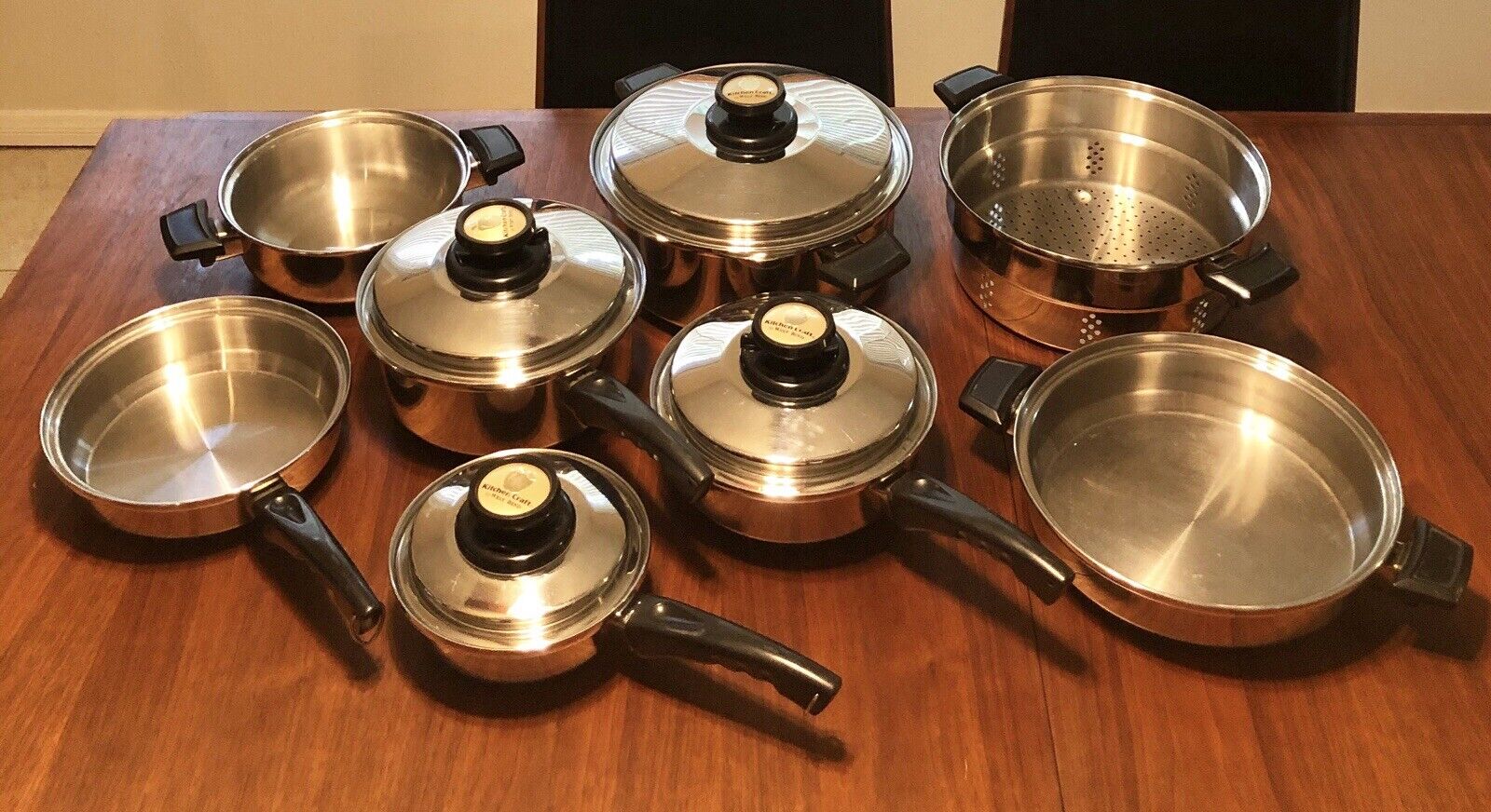 Lot 12 Piece Set Vintage KITCHEN CRAFT Stainless Steel Cookware Pots Pans Lids