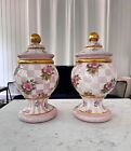 2 Vintage Lidded Jars, Rose Petal Pattern, Mackenzie - Childs, 1997.