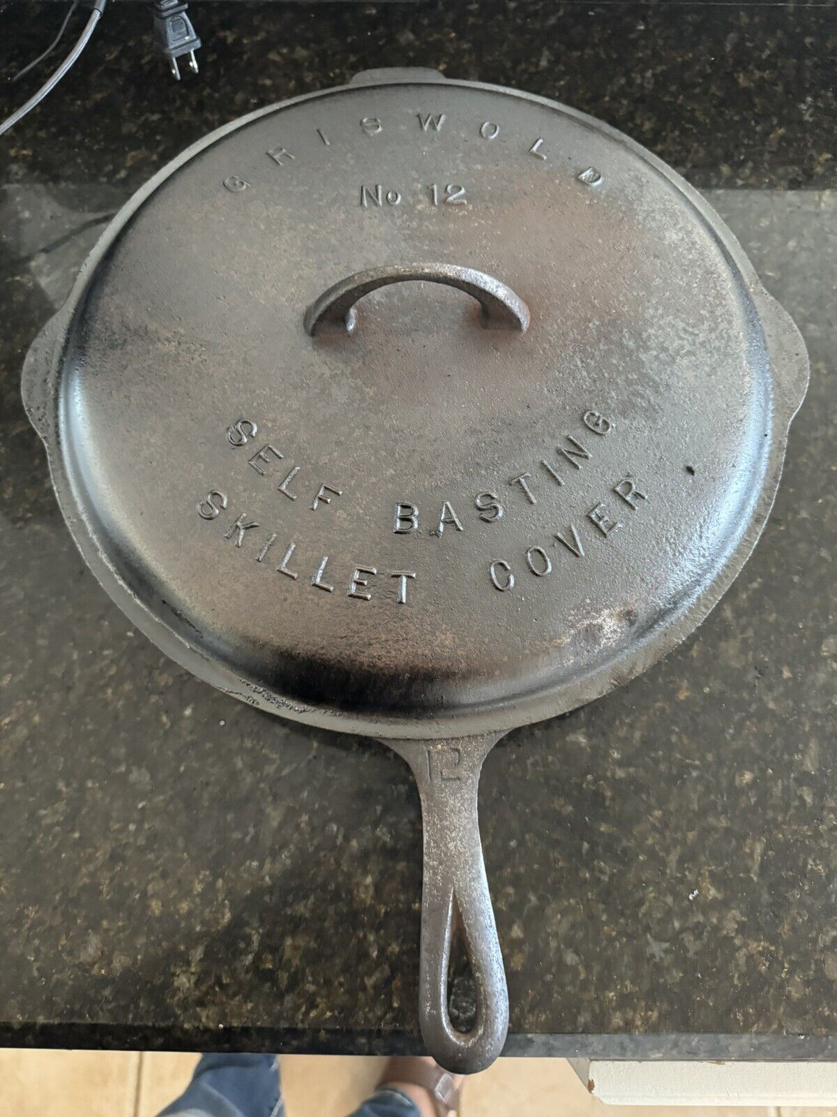 Griswold Cast Iron #12 Large Block Logo Skillet with Rised Letters Lid !!